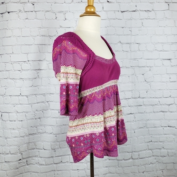 Anthro Free People Boho Sweater Knit Yoke … - Picture 2 of 9